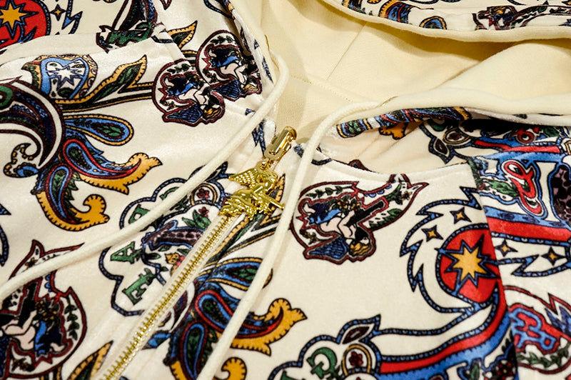 GRAF&WU Paisley Velvet Reversible Thick Pullover Hoodie