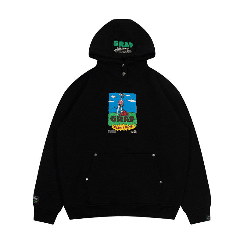 GRAF&WU Weed-removing Giraffe Print Fleece Loose Streetwear Hoodie