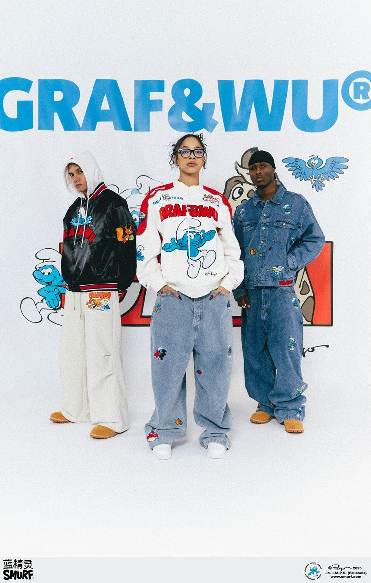 GRAF X SMURF Animal Character Embroidered Denim Jacket