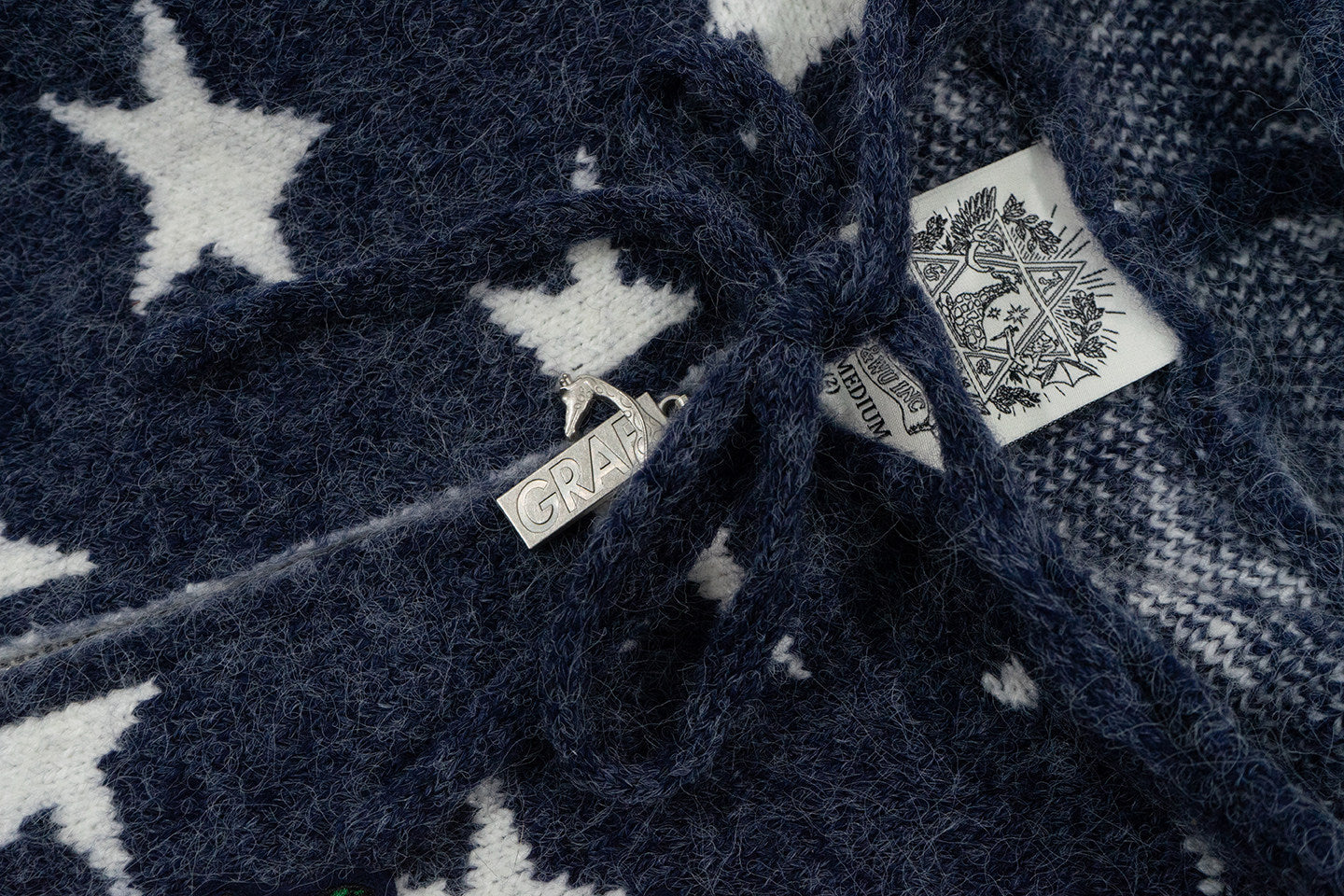 GRAF&WU Badge Star Graphic Mohair Cardigan Zipper Sweater