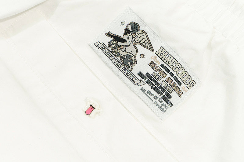 GRAF&WU Cute Button Embroidered Patch Vacation Lightweight Shorts