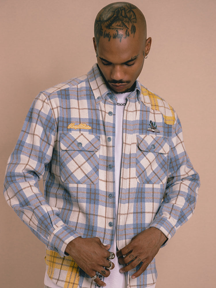 GRAF&WU Spliced Grid Ddesign Flannel Fashion Shirt