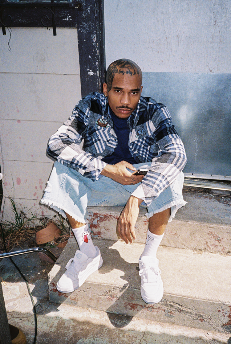GRAF&WU Embroidered Blue Bird Nest Streetwear Plaid Brushed Shirt
