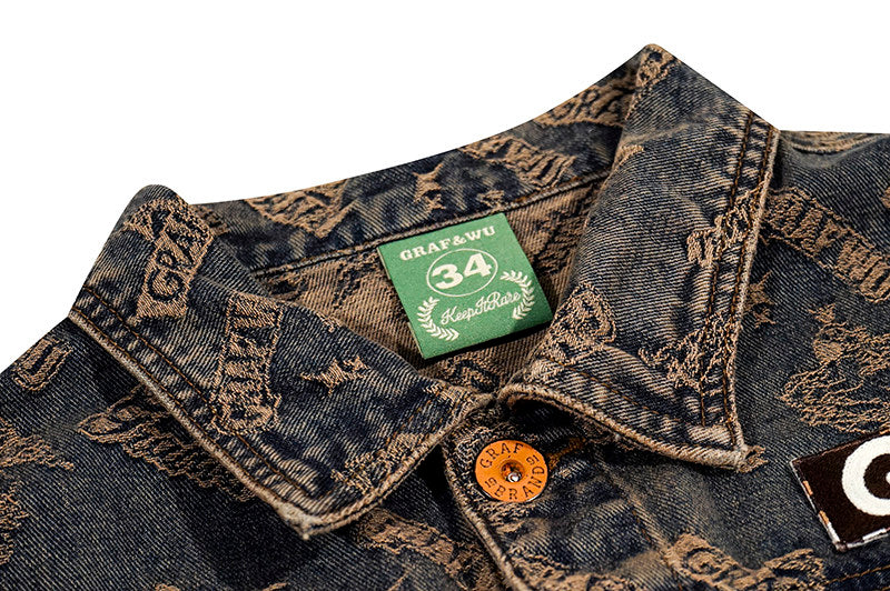 GRAF&WU Retro Jacquard Embroidered Sleeveless Denim Vest