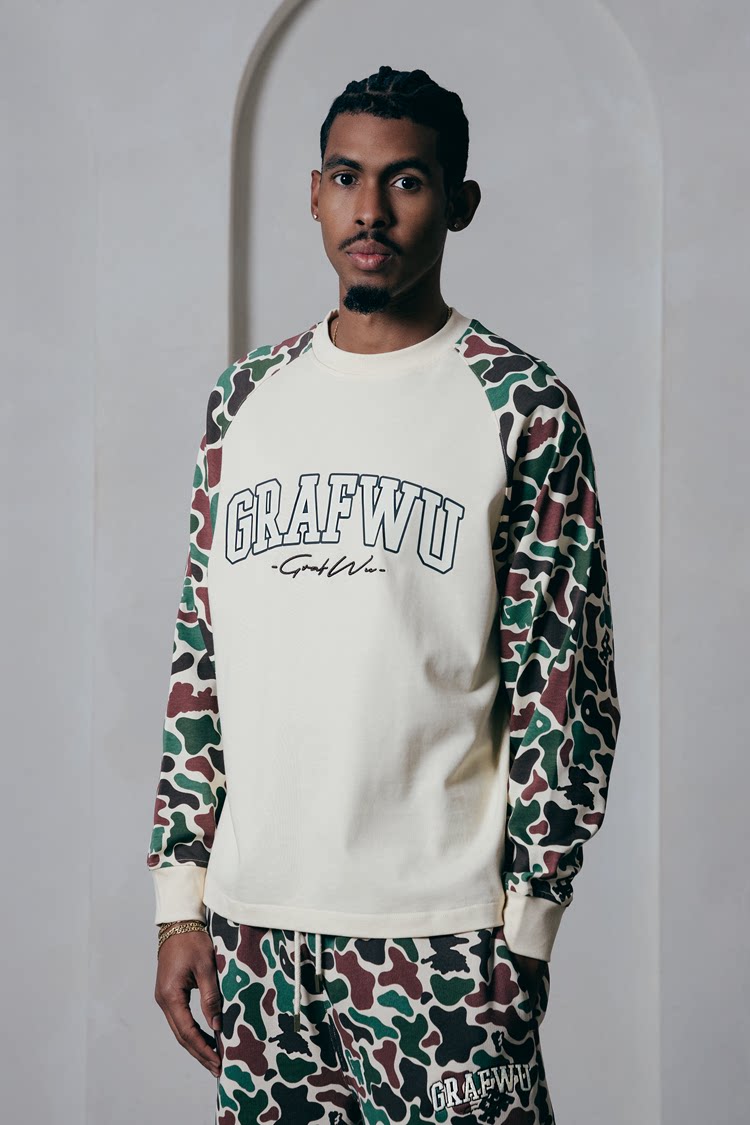 GRAF&WU Hidden Attack Camouflage Loose Raglan Long-Sleeve T-Shirt