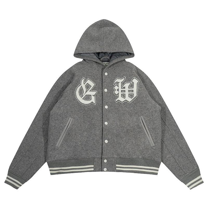 GRAF&WU Embroidered Wool Blend Thick Coat Baseball Jacket