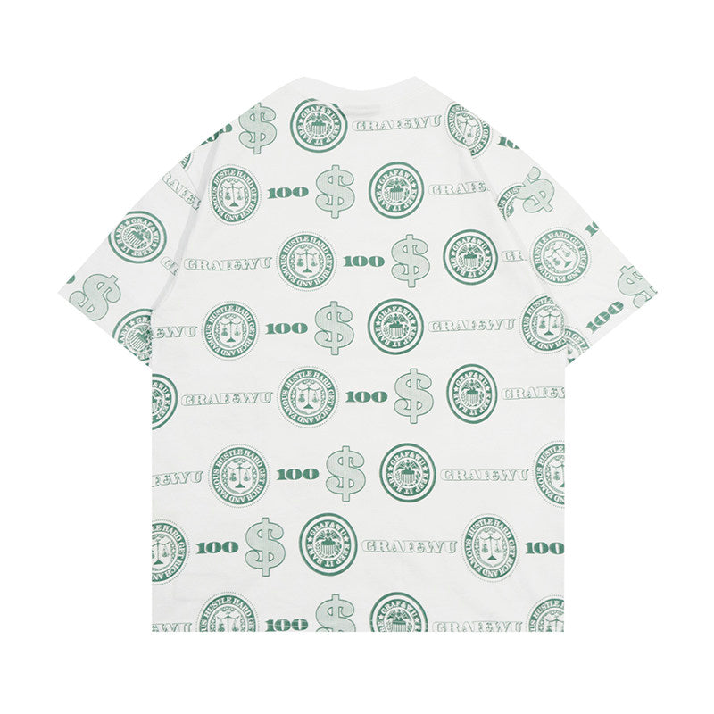 GRAF&WU Fashion Dollar Logo Print Streetwear Cotton T-shirt