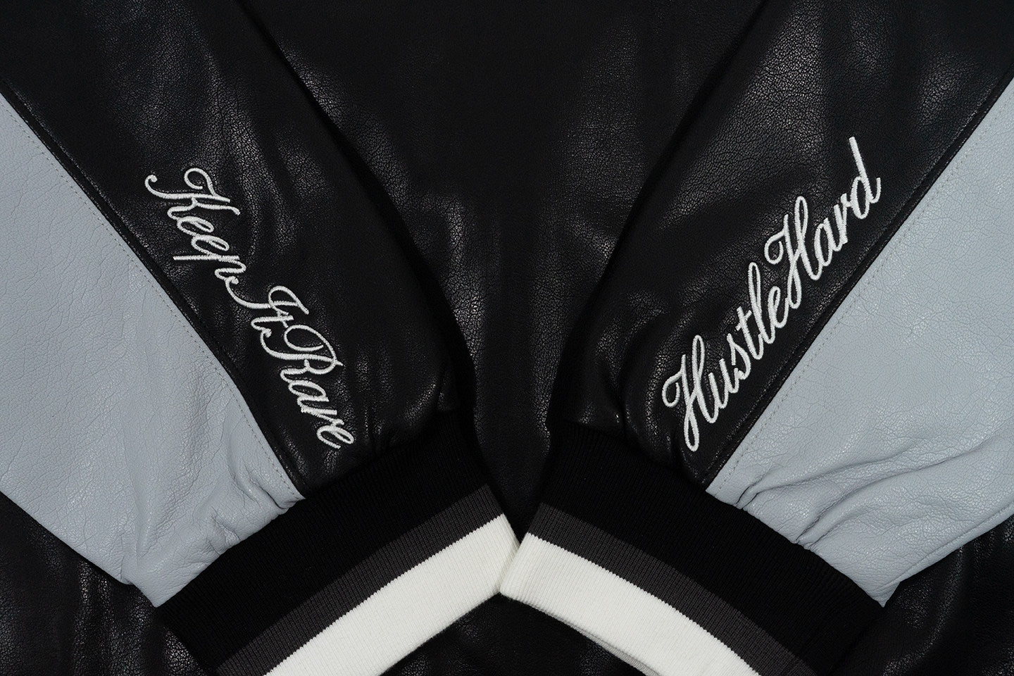 GRAF&WU Retro PU Leather Patchwork Black Warrior Sports Jacket