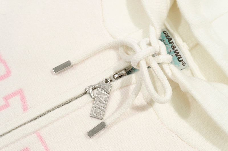 GRAF&WU Soft Knitted Warm Letter Thick Zip-up Sweater