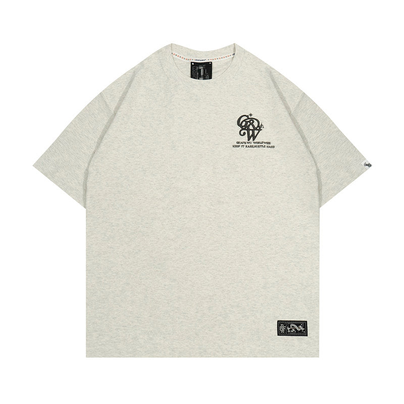 GRAF&WU Brand Letter 3D Embroidered Cooling Causal Loose T-Shirt