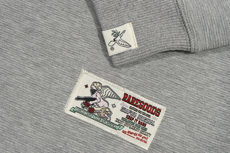 GRAF&WU Vintage Letter Cotton Henley Collar Long-sleeve Shirt