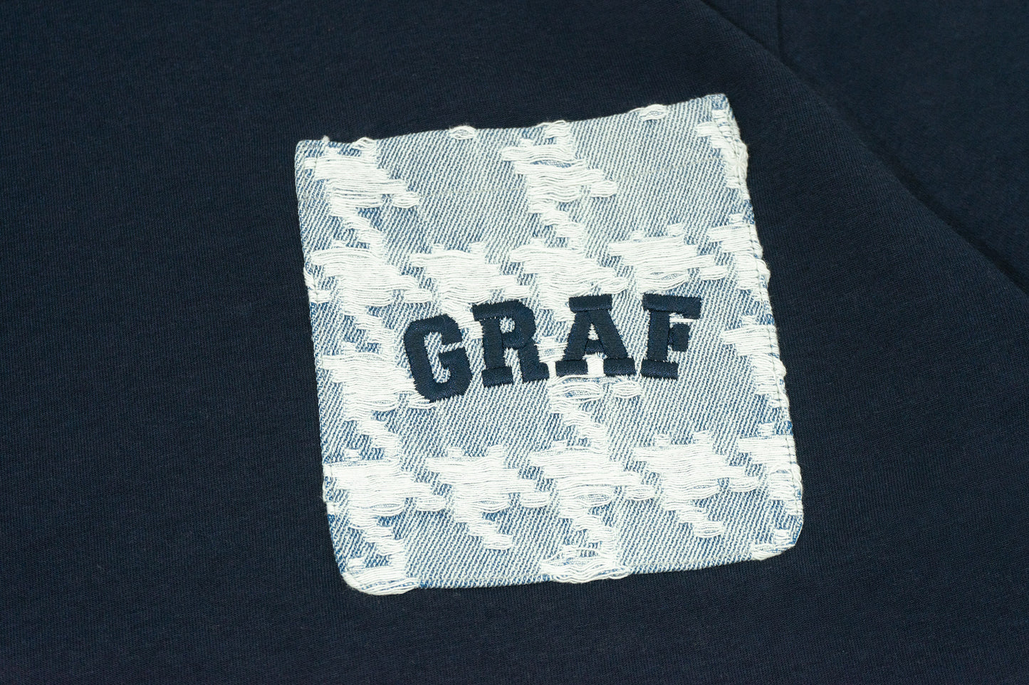 GRAF&WU Washed Houndstooth Star Pattern Denim Pocket Cotton T-shirt