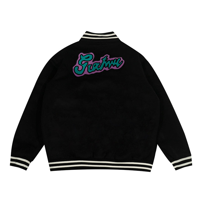 GRAF&WU Embroidered Angel Giraffe Thick Baseball Jacket