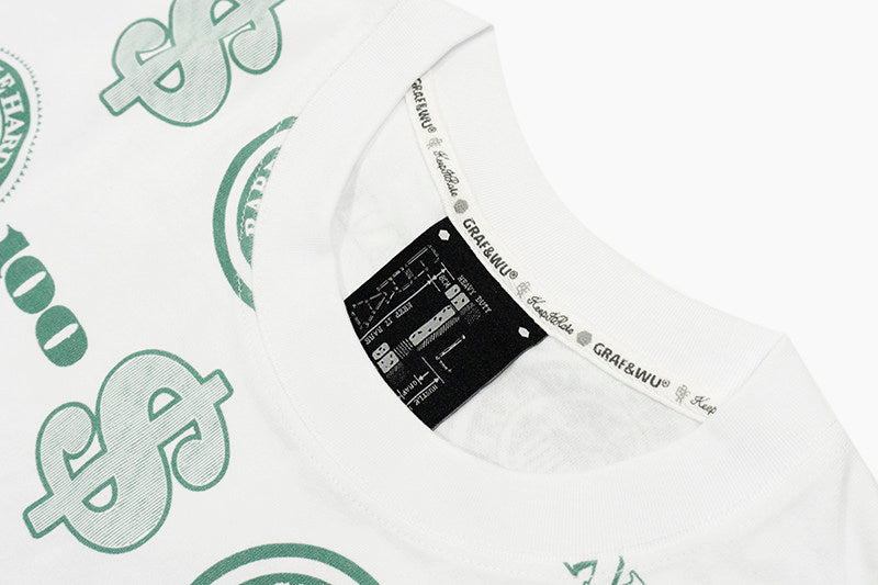 GRAF&WU Fashion Dollar Logo Print Streetwear Cotton T-shirt