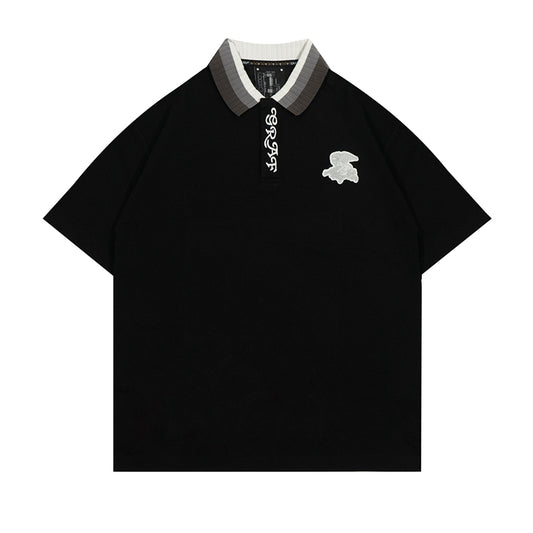 GRAFWU Knitted Collar Design Ak Angel Deer Embroidered T-Shirt
