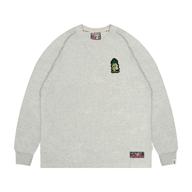 GRAF&WU Vegetable Cute Ghost Character Embroidered Long Sleeve Shirt