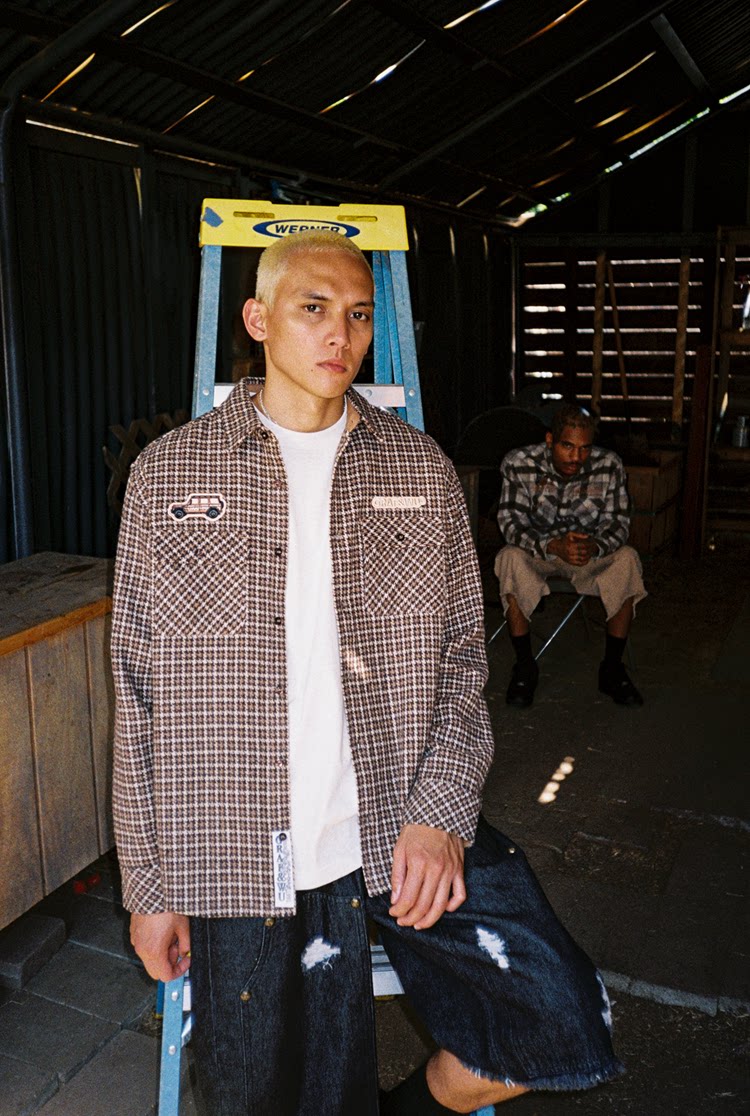 GRAF&WU Embroidered Off-road Vehicle Houndstooth Wool Shirt Coat