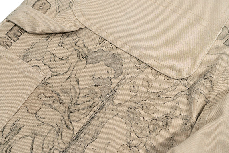 GRAF&WU Vintage Distressed Cargo Shorts | Giraffe Floral Canvas
