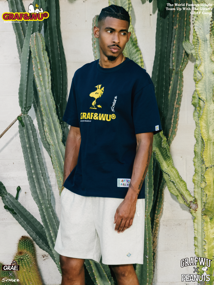 GRAF x PEANUTS Collab Charlie Brown Cartoon Print T-Shirt
