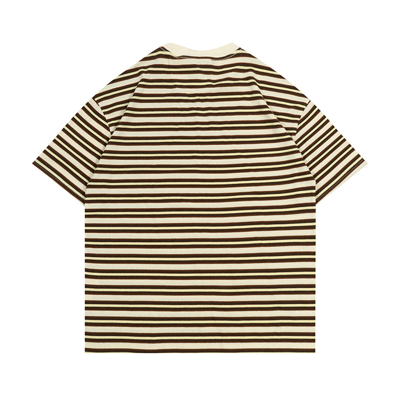 GRAFWU Simple Letter Embroidery Stripes T-Shirts