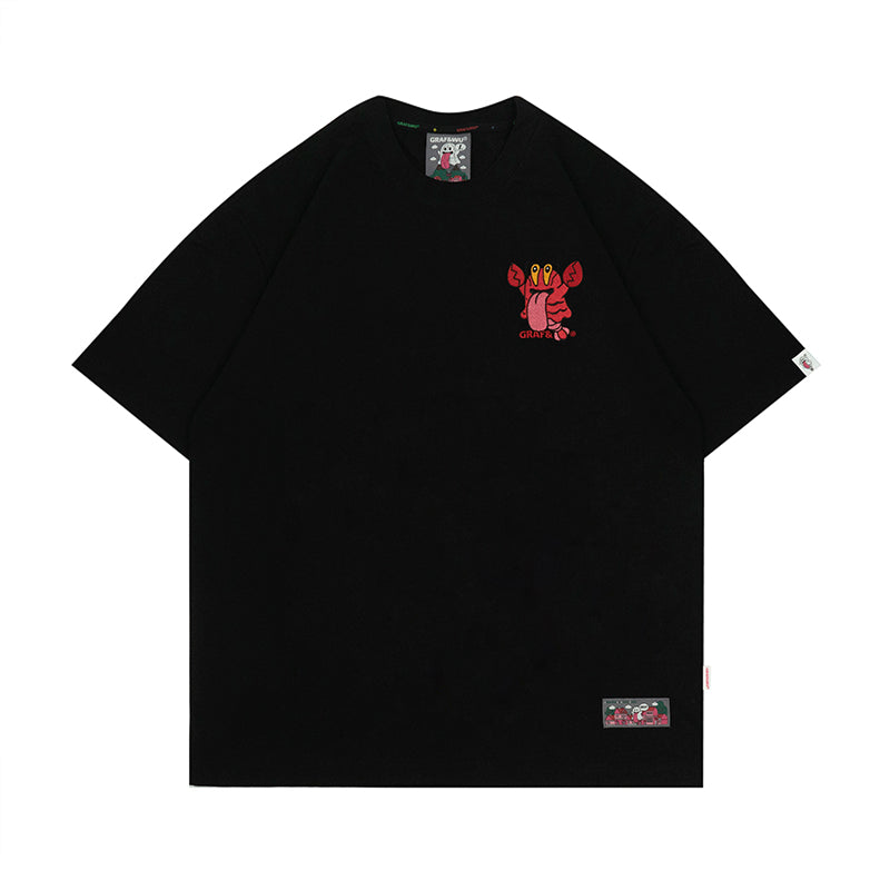GRAF&WU T-Shirts Crayfish Cute Ghost Short Sleeves Loose Street Fashion Short Sleeve Men Women Cotton Shirts Casual T-Shirt