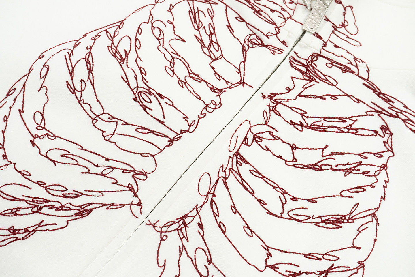 GRAF&WU Rib Cage Skeletal Hand Embroidery Zip-Up Jacket