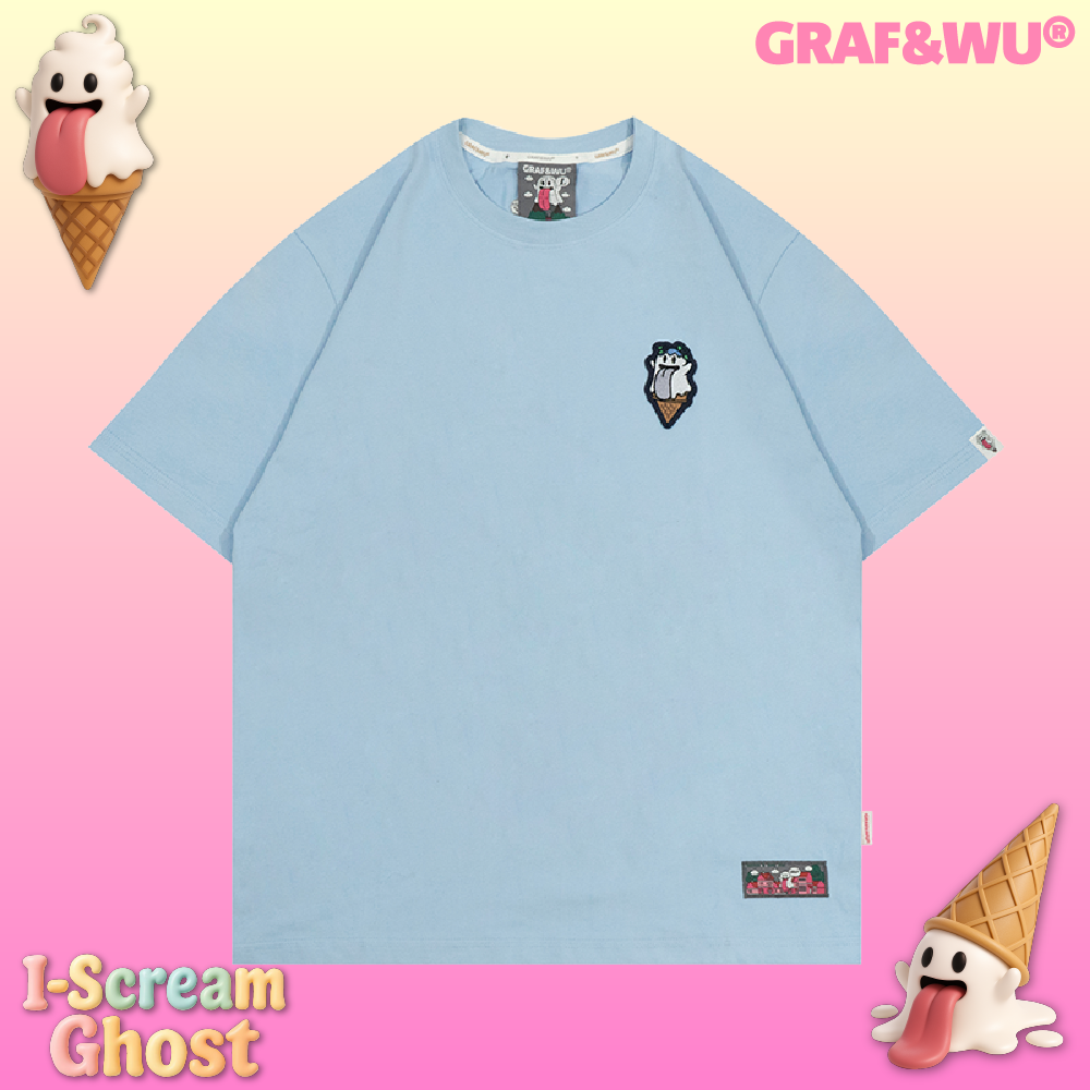 GRAF&WU T-Shirts Ice Cream Cute Ghost T-Shirt Fashion Cotton Short-Sleeved Men Women Casual Short Sleeve Summer T-Shirts For Ice Cream Lovers