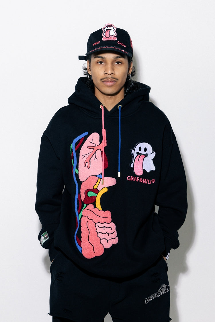 GRAF&WU Sweet Anatomy Cute Ghost Velcro Plush Pink Viscera Fleece Hoodie
