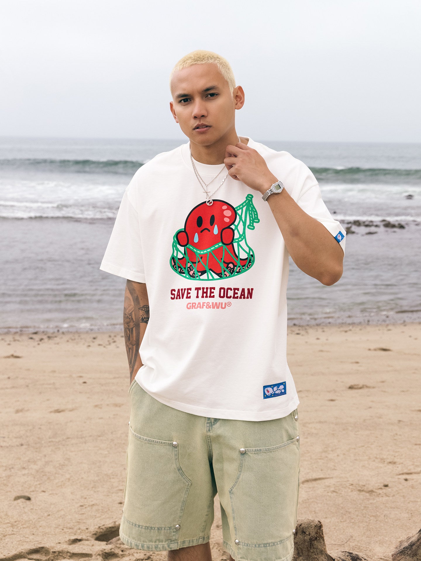 GRAF&WU Protect Ocean Nature Themed Cute Ghost T-shirt