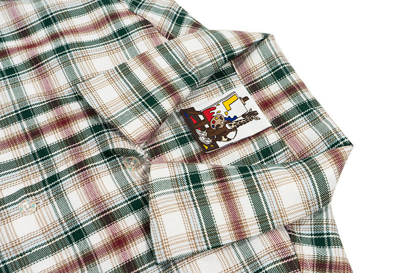 GRAF&WU Classic Embroidered Giraffe Check Casual Short-Sleeve Shirt