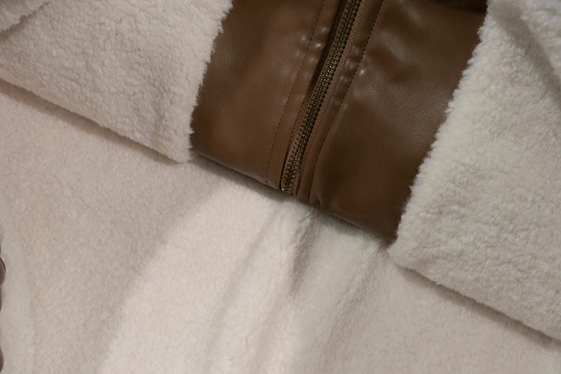 GRAF&WU Detachable Fur Collar PU Leather Metal Angel Deer Thick Jacket - Premium Winter Streetwear