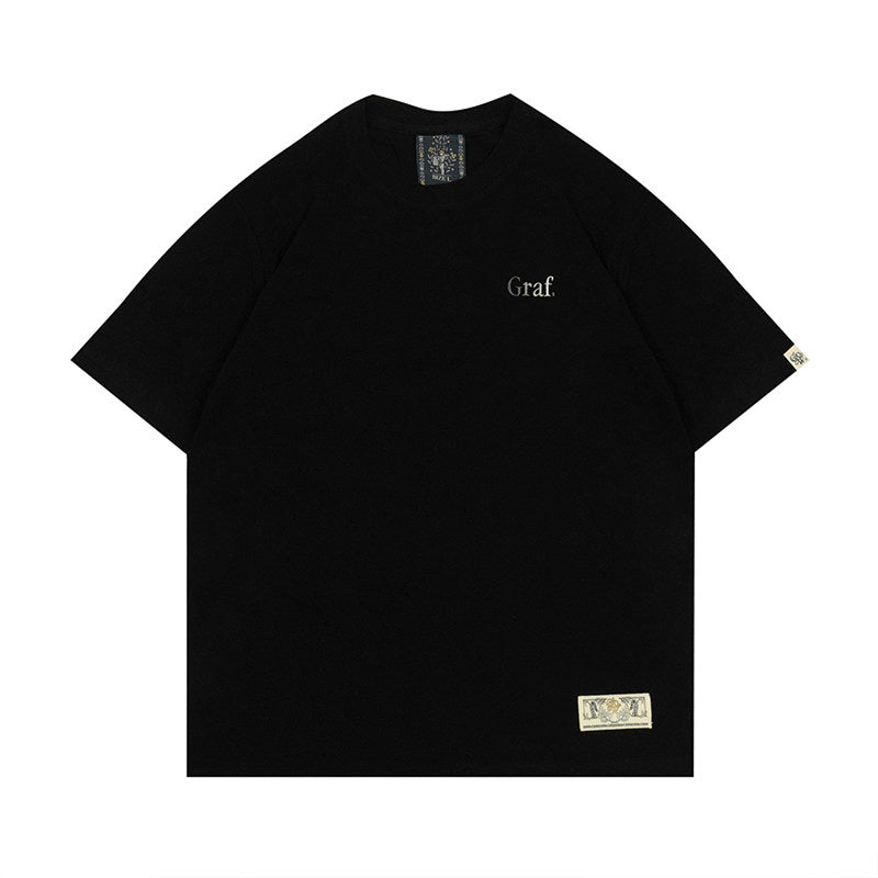 GRAF&WU Brand Letter Embroidered Graphic Tee Unisex Oversized Streetwear