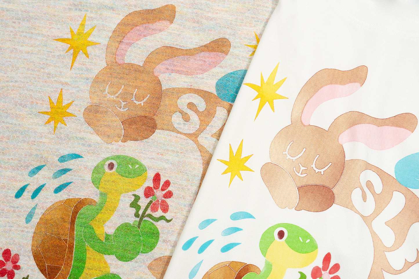 GRAF&WU【Giraffe Fable】Tortoise And Hare Race Star Print Street Ice Silk T-Shirt