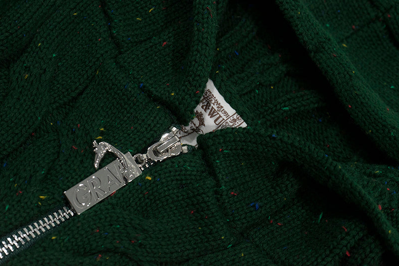 GRAF&WU Embroidered Twist Yarn Colorful Speckled Blended Zip Knit Coat