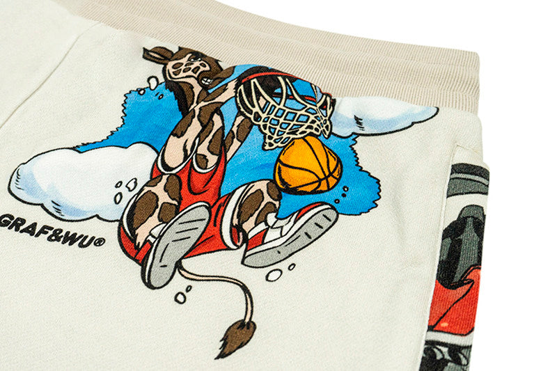 GRAF&WU Giraffe Cartoon Graphic Shorts Casual Streetwear
