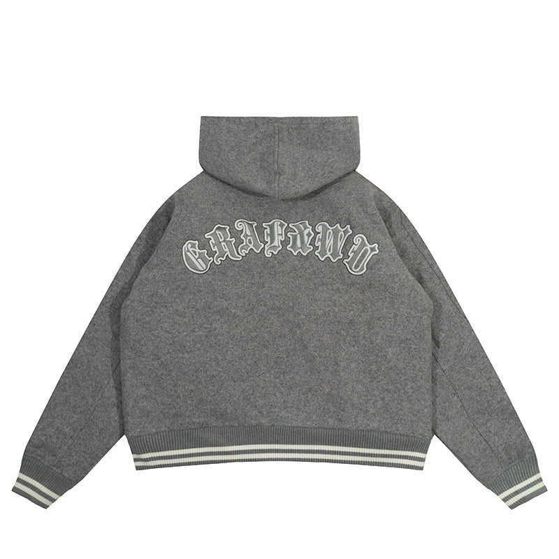 GRAF&WU Embroidered Wool Blend Thick Coat Baseball Jacket