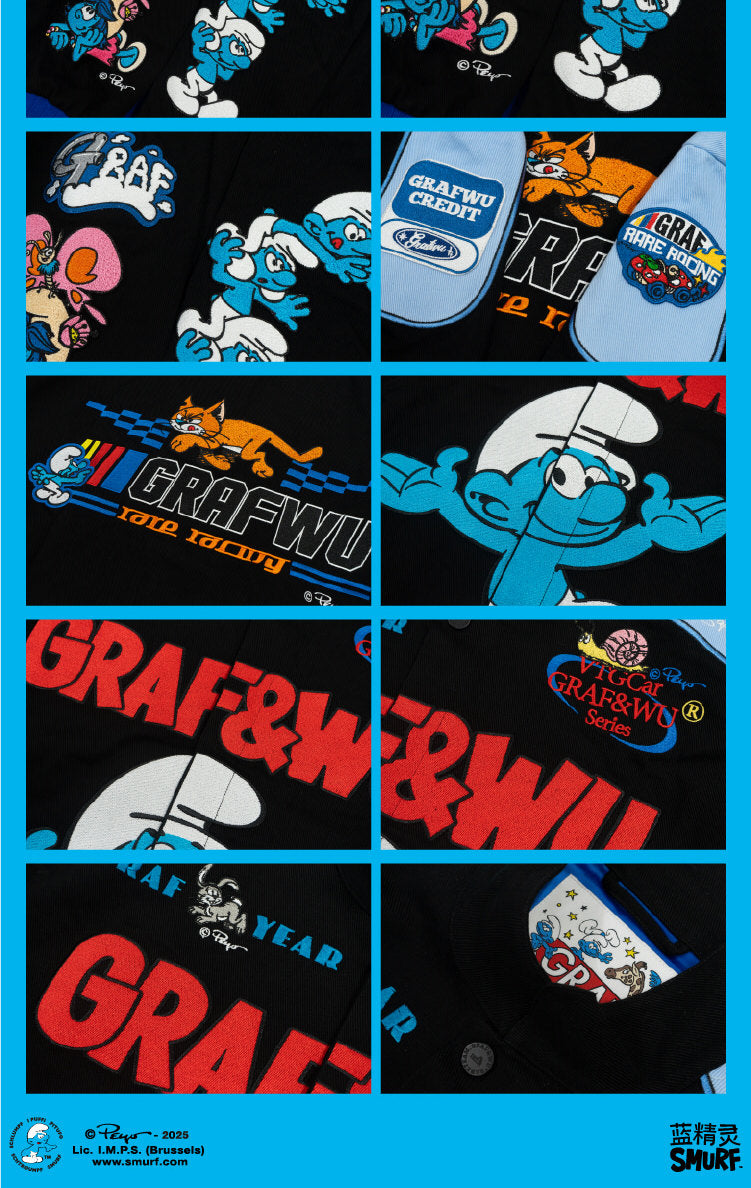 GRAF X SMURF Collaboration Fashion Embroidered Racing Jacket | Limited Edition Streetwear