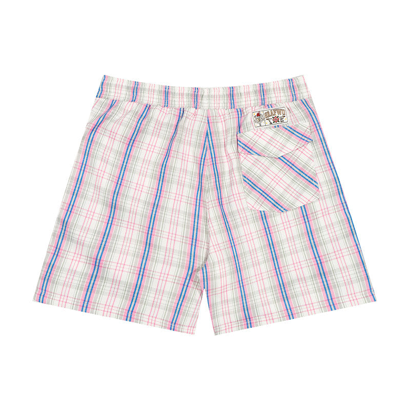 GRAF&WU Classic Deer Embroidery Futuristic Plaid Design Casual Shorts