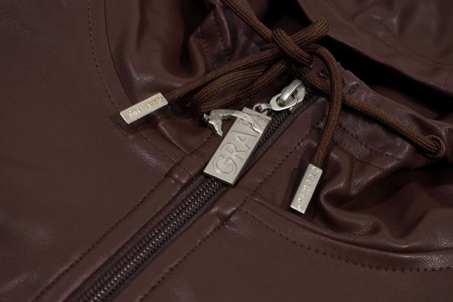 GRAF&WU Winter Vibe Metal Deer Brand Logo MA1 Leather Jacket