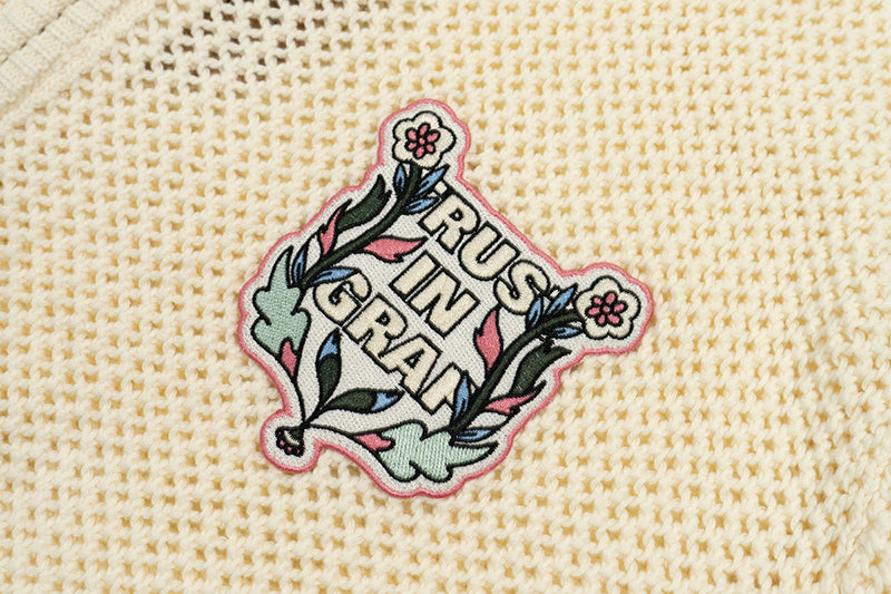 GRAF&WU Trust In GRAF Floral Embroidered Openwork Loose Hooded Zip-up Knit Sweater