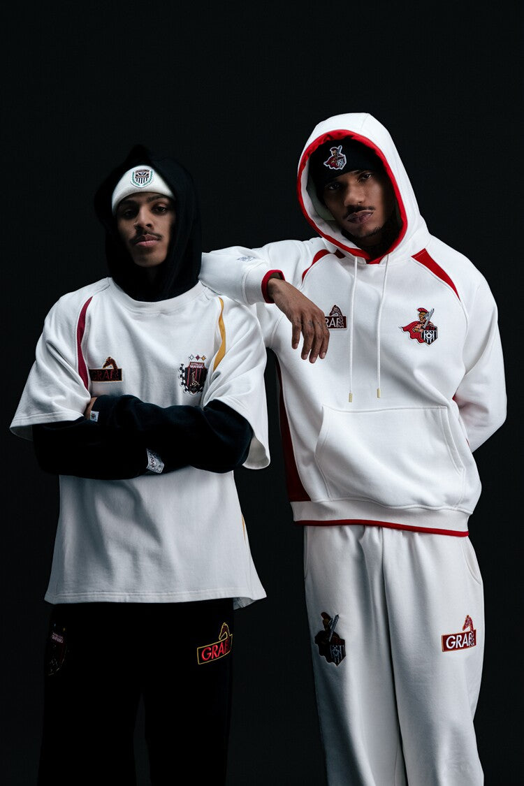 GRAF&WU Blokecore Floral Embroidery Thin Layered Look Jersey Hoodie