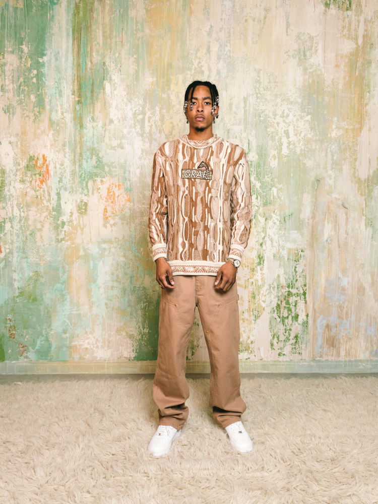 GRAF&WU Retro 3D Wave Pattern Street Art Knit Sweater