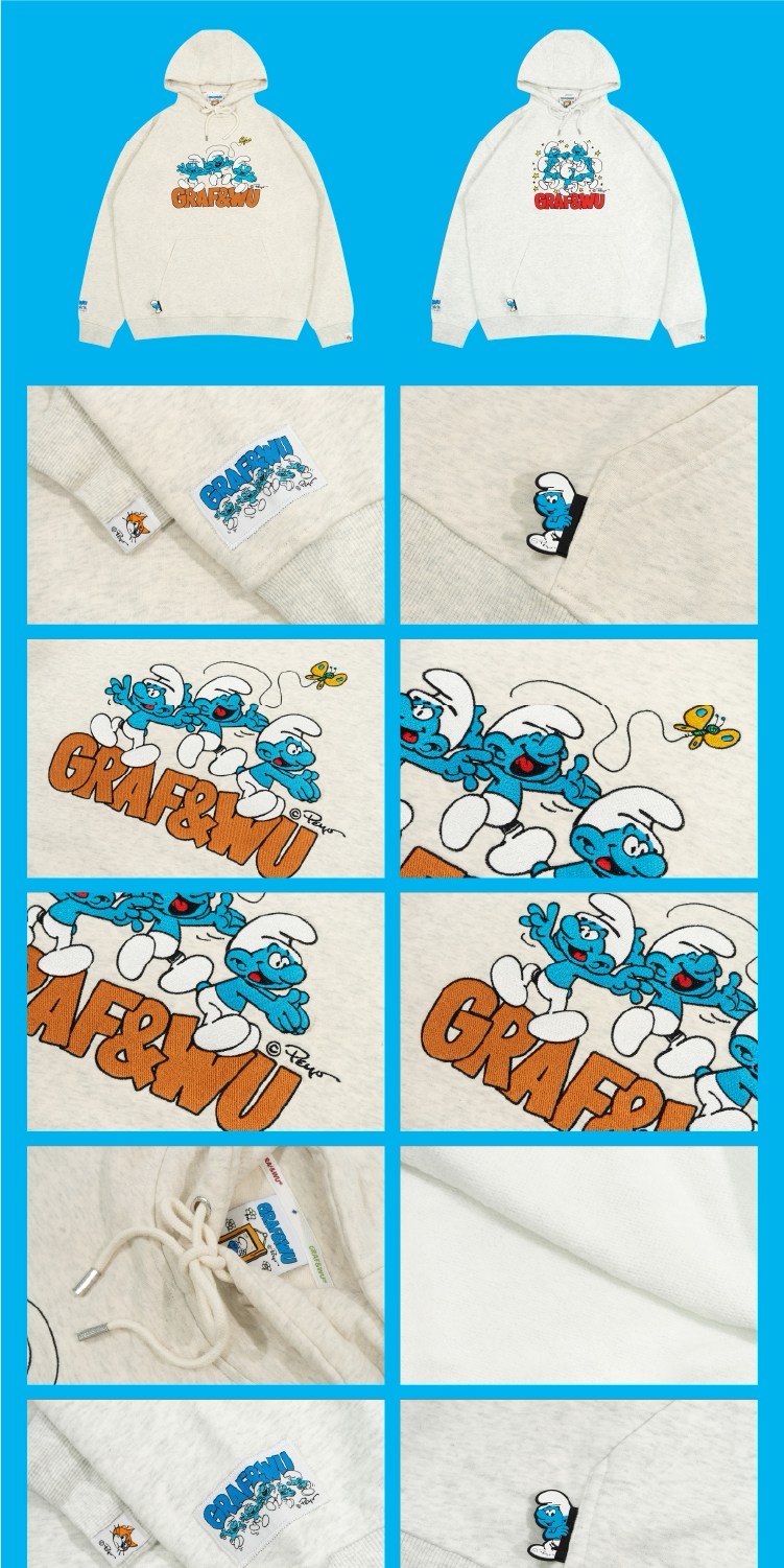 GRAF X SMURF Dancing Star Flower Embroidered Cartoon Fleece Hoodie