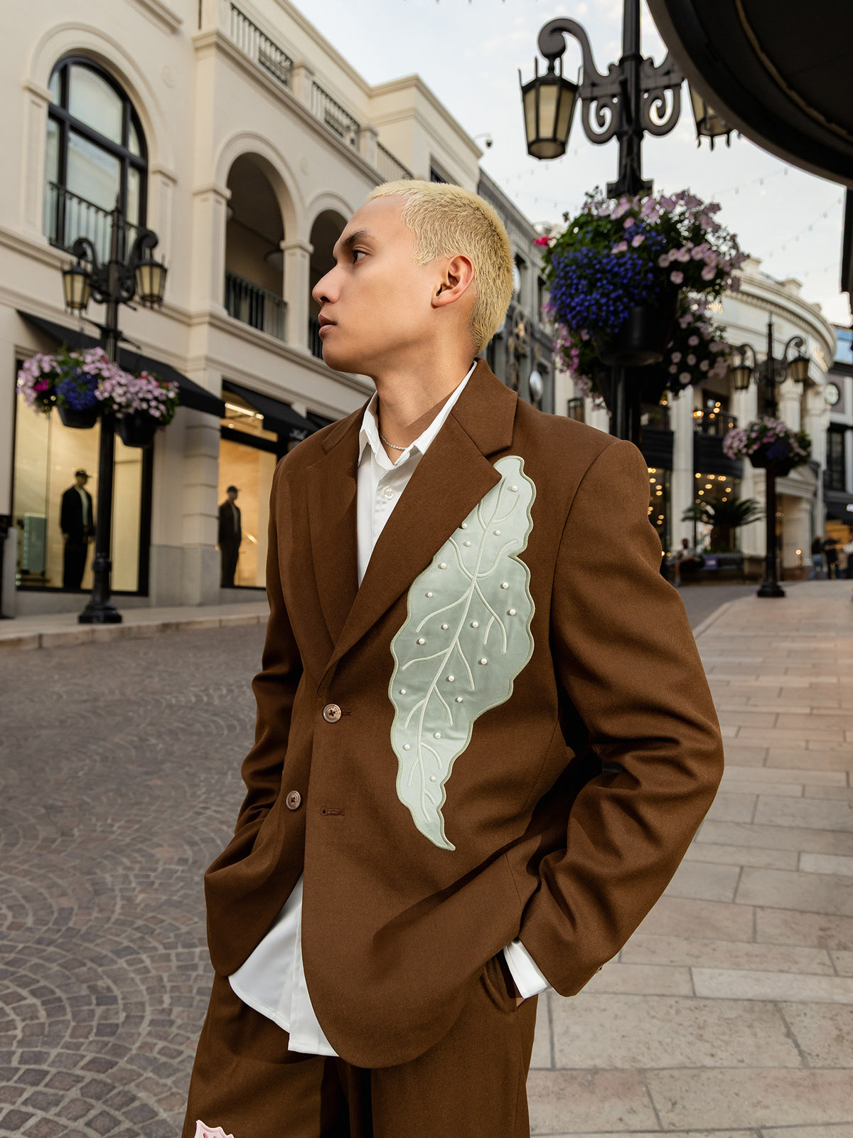 GRAF&WU Art Green Plant-embroidered Luxury Pearl Suit Jacket