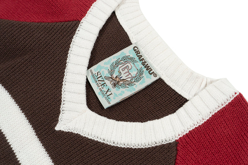 GRAF&WU Christmas V-Neck Knitted Pullover Sweater - Festive Holiday Streetwear