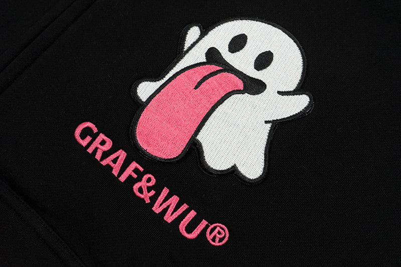GRAF&WU Sweet Anatomy Cute Ghost Velcro Zip up Boxy Hoodie