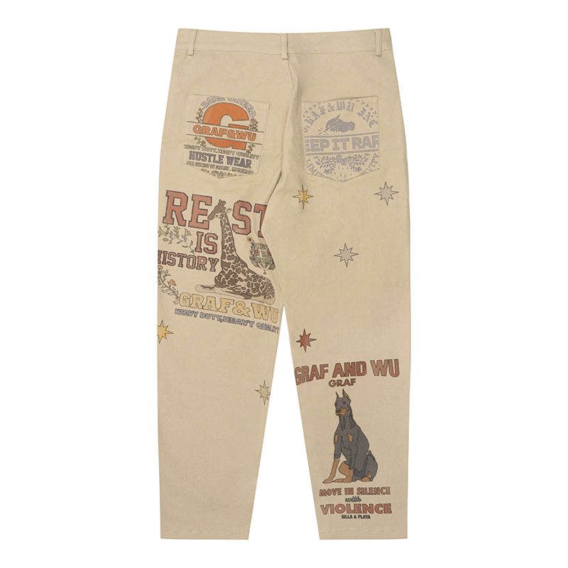 GRAF&WU Brand LOGO Angel Goddess Printing Cargo Pants