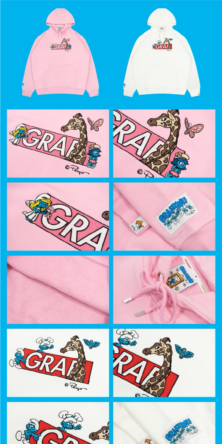 GRAF X SMURF Giraffe Smurf Embroidered Cartoon Fleece Hoodie