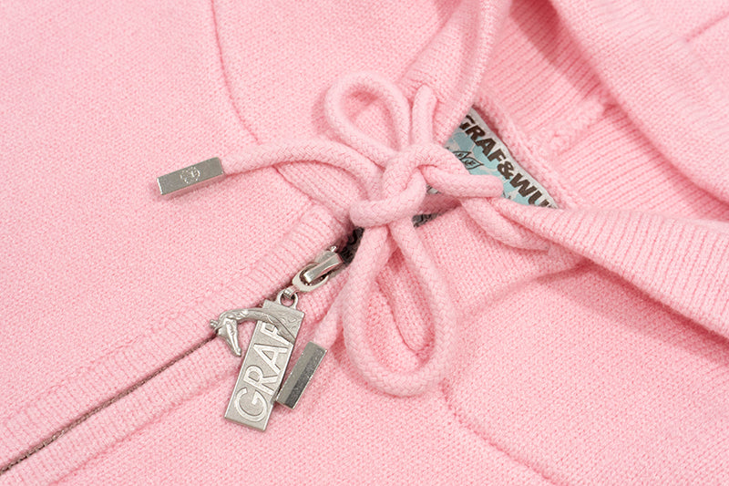 GRAF&WU Soft Knitted Warm Letter Thick Zip-up Sweater