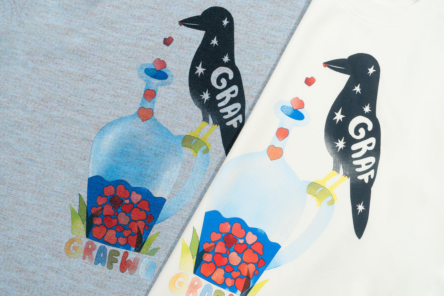 GRAF&WU【Giraffe Fable】Black Crow Drinking Water Print Streetwear Cool Feeling T-Shirt